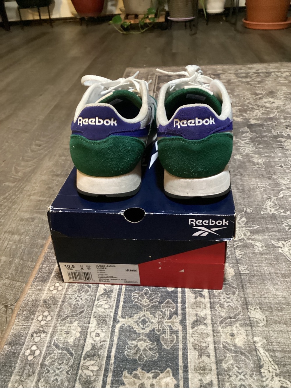 Reebok Green and Purple Classic Low-Top Athletic Sneakers